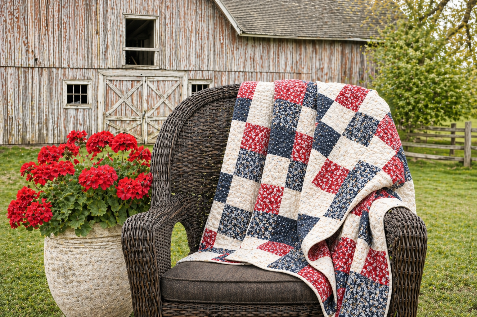 Rosie's Red White and Blue Vintage Quilt Repurposed