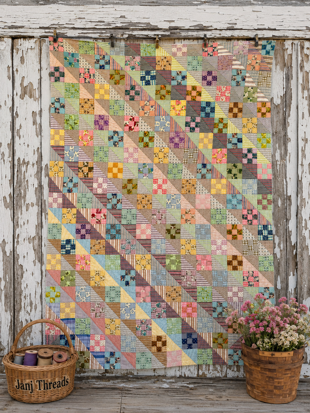 Vintage Quilt Sunshine and Shadows Nine Patch