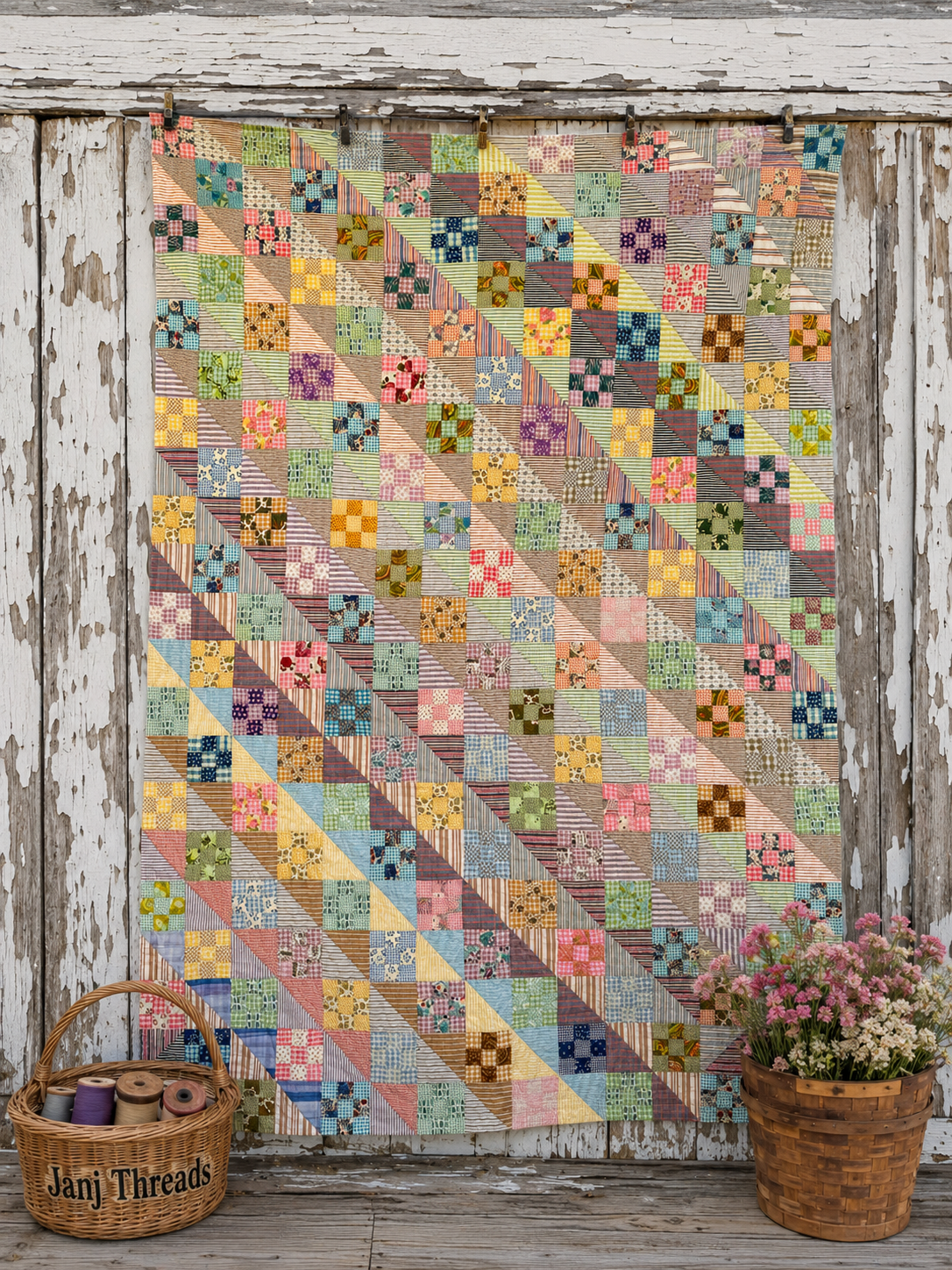 Vintage Quilt Sunshine and Shadows Nine Patch