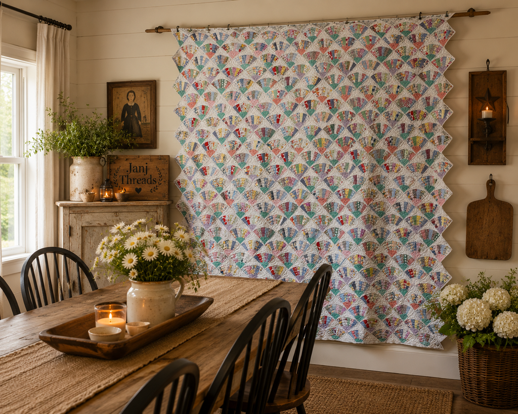 Vintage Quilt Grandmother's Fan Feed Sack