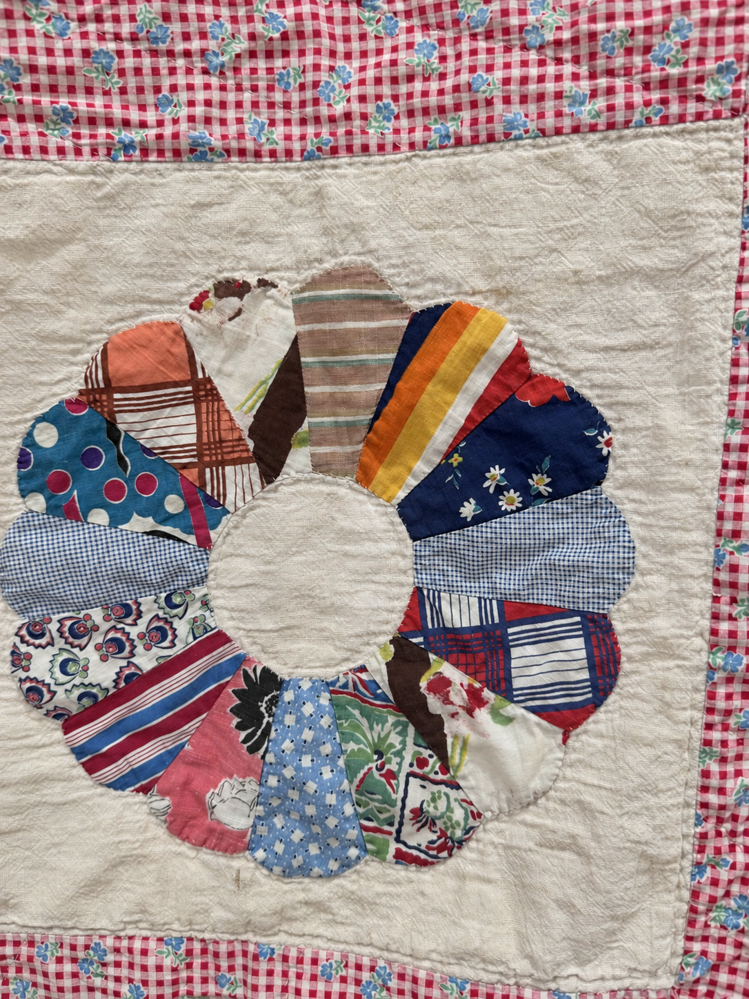 Vintage Quilt Calico Sash Dresden Plate Variation