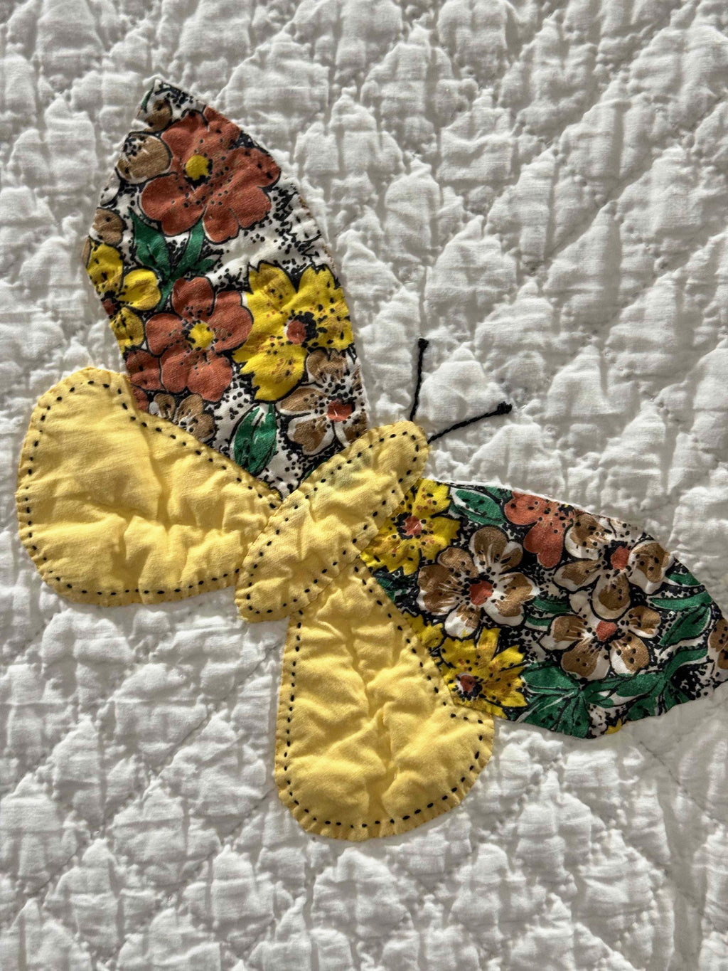 **SOLD Vintage Quilt Butterfly Applique on White  SOLD**