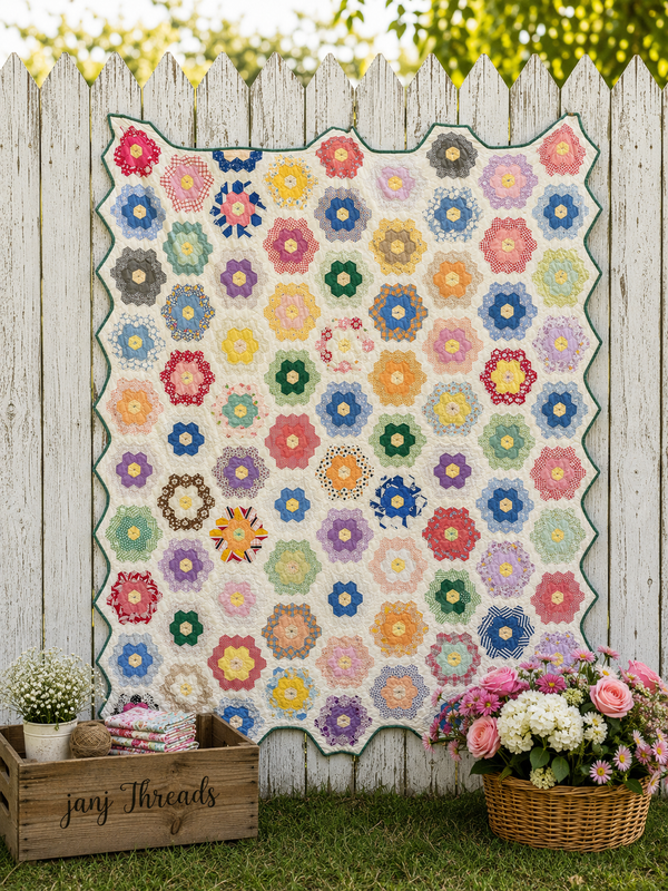 CUTTER - Vintage Grandma's Flower Garden Tied Quilt - CUTTER