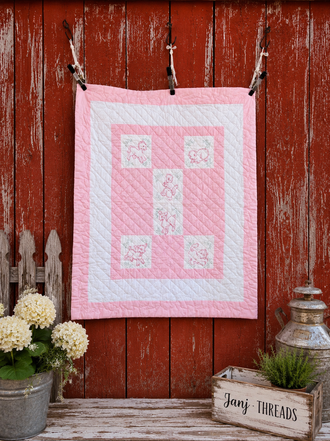 Vintage Embroidered Baby Quilt