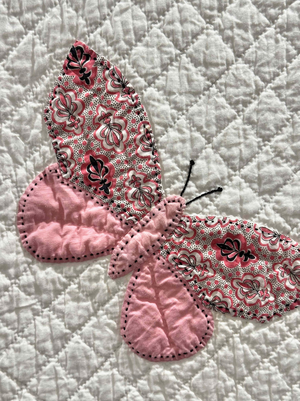 **SOLD Vintage Quilt Butterfly Applique on White  SOLD**