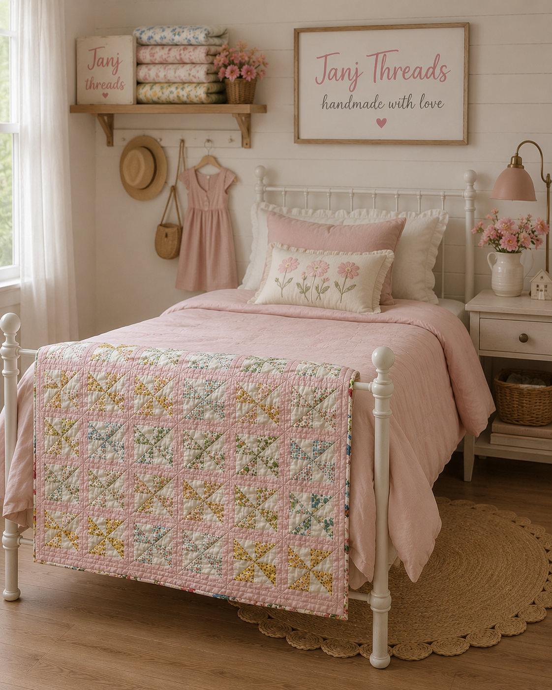 Vintage Feed Sack Pinwheel Crib Quilt