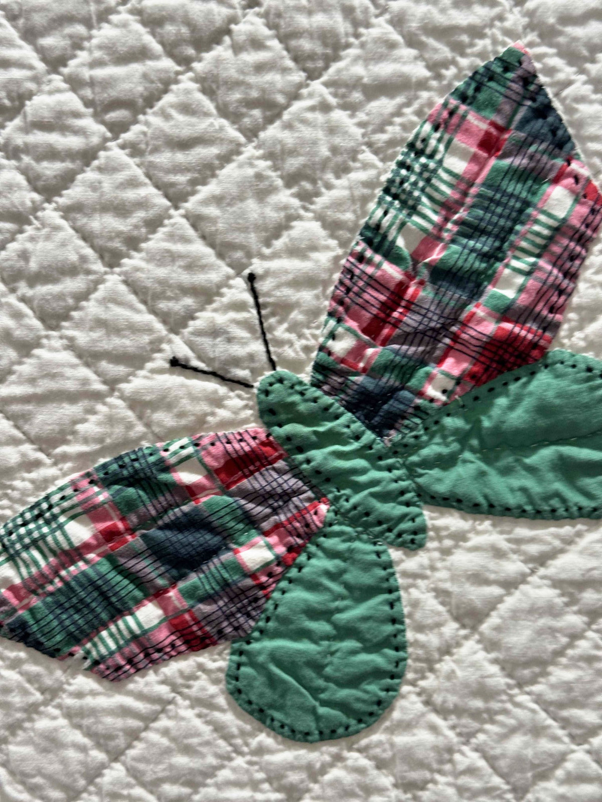 **SOLD Vintage Quilt Butterfly Applique on White  SOLD**