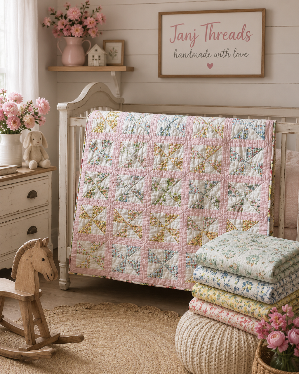 Vintage Feed Sack Pinwheel Crib Quilt