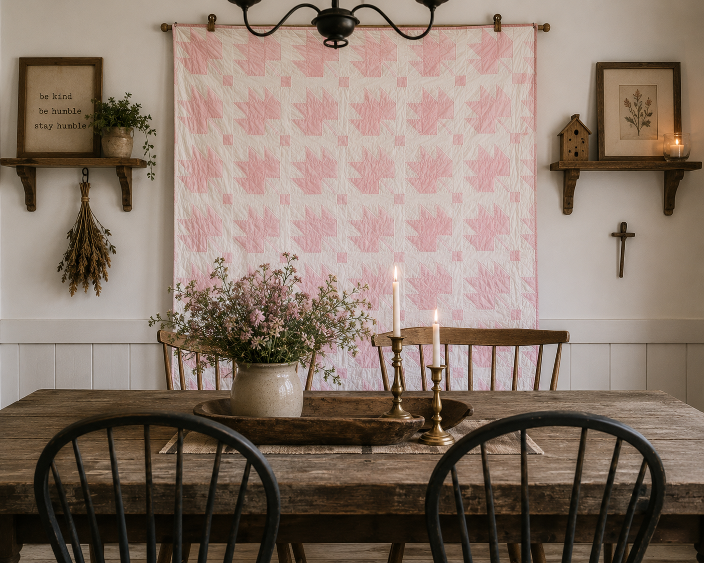 Vintage Quilt Pink Maple Leaf