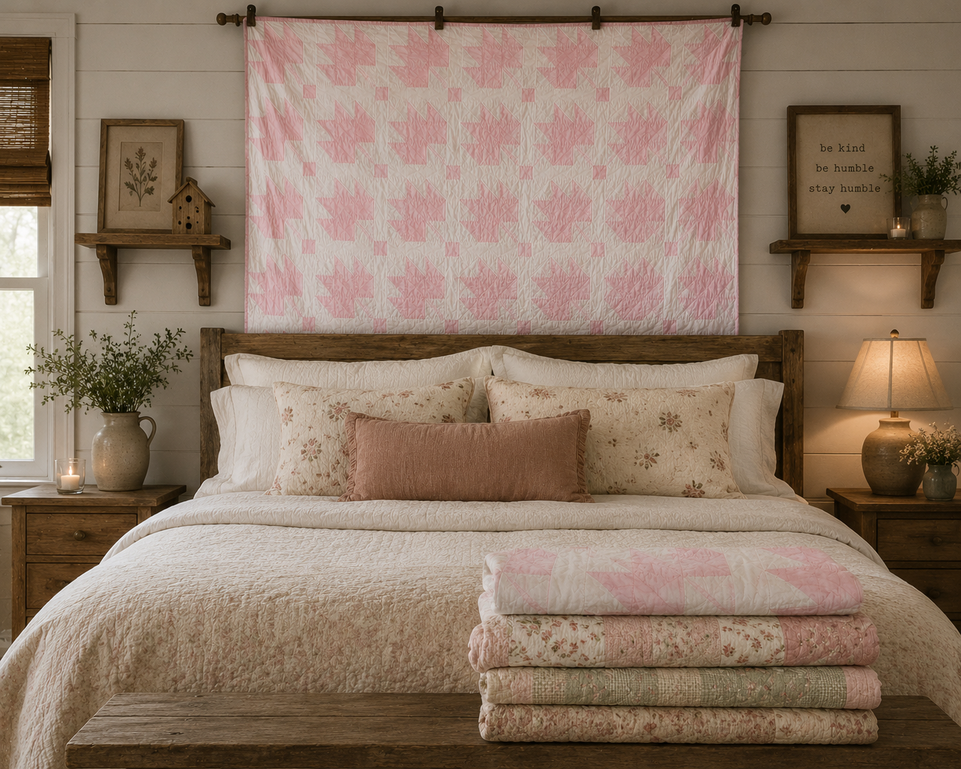 Vintage Quilt Pink Maple Leaf
