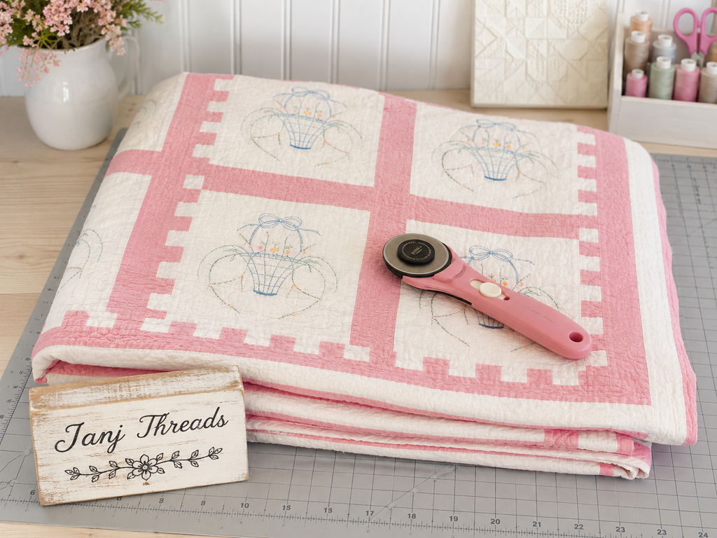 Vintage Quilt Flower Basket Embroidery