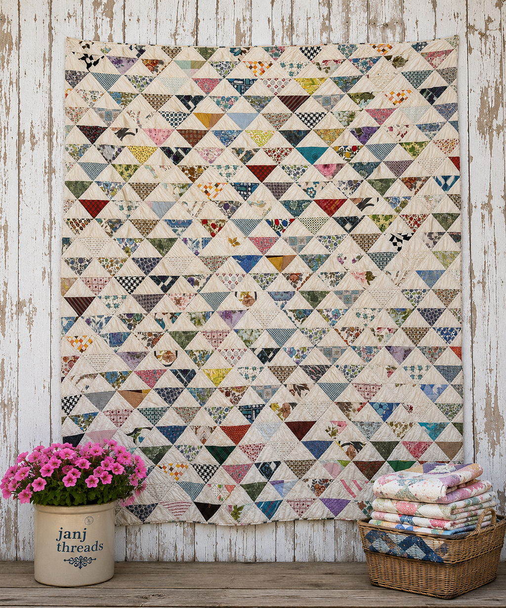 Vintage Reversible Half Square Triangle Feed Sack Qult