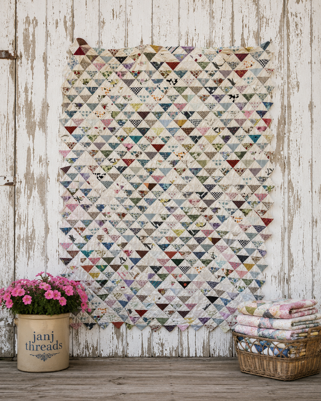 Vintage Reversible Half Square Triangle Feed Sack Qult