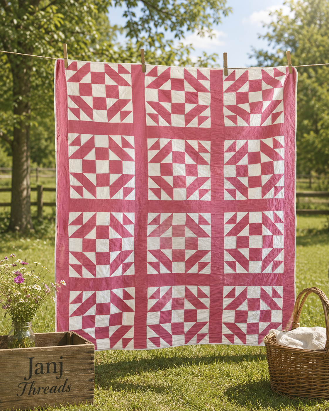 **SOLD Vintage Pink Old Maid's Puzzle Quilt SOLD**