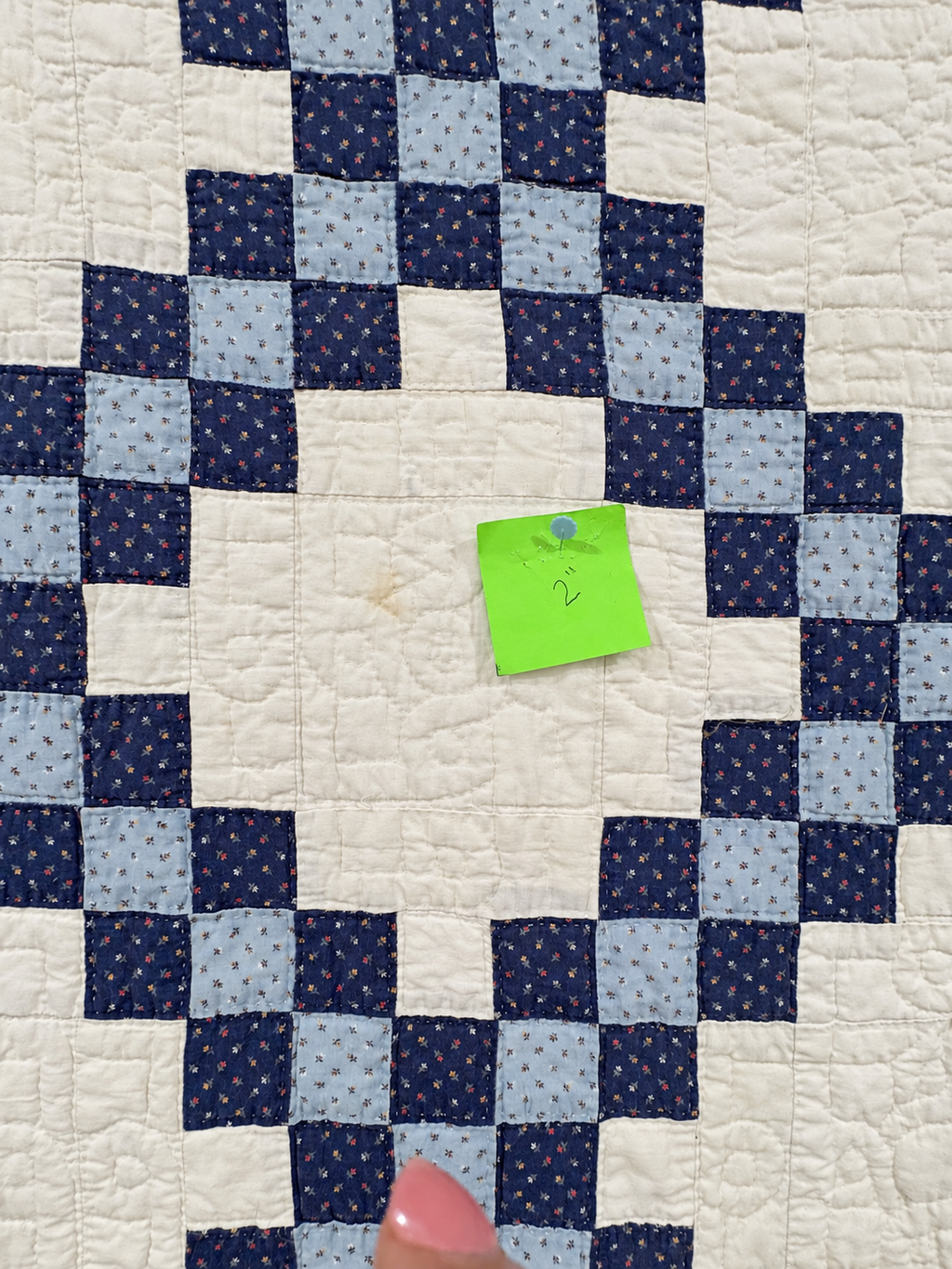 **SOLD Antique Quilt Blue Calico Double Irish Chain SOLD**