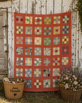 Vintage Quilt Red Calico Nine Patch
