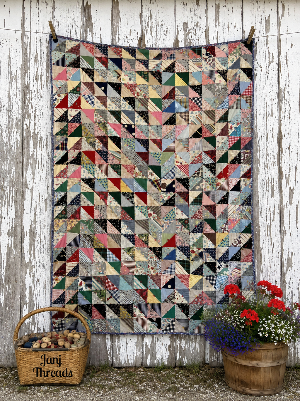 Vintage Quilt Half Square Triangle Scrap