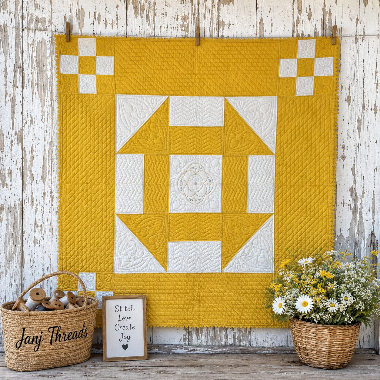 Vintage Shoo Fly Medallion Quilt
