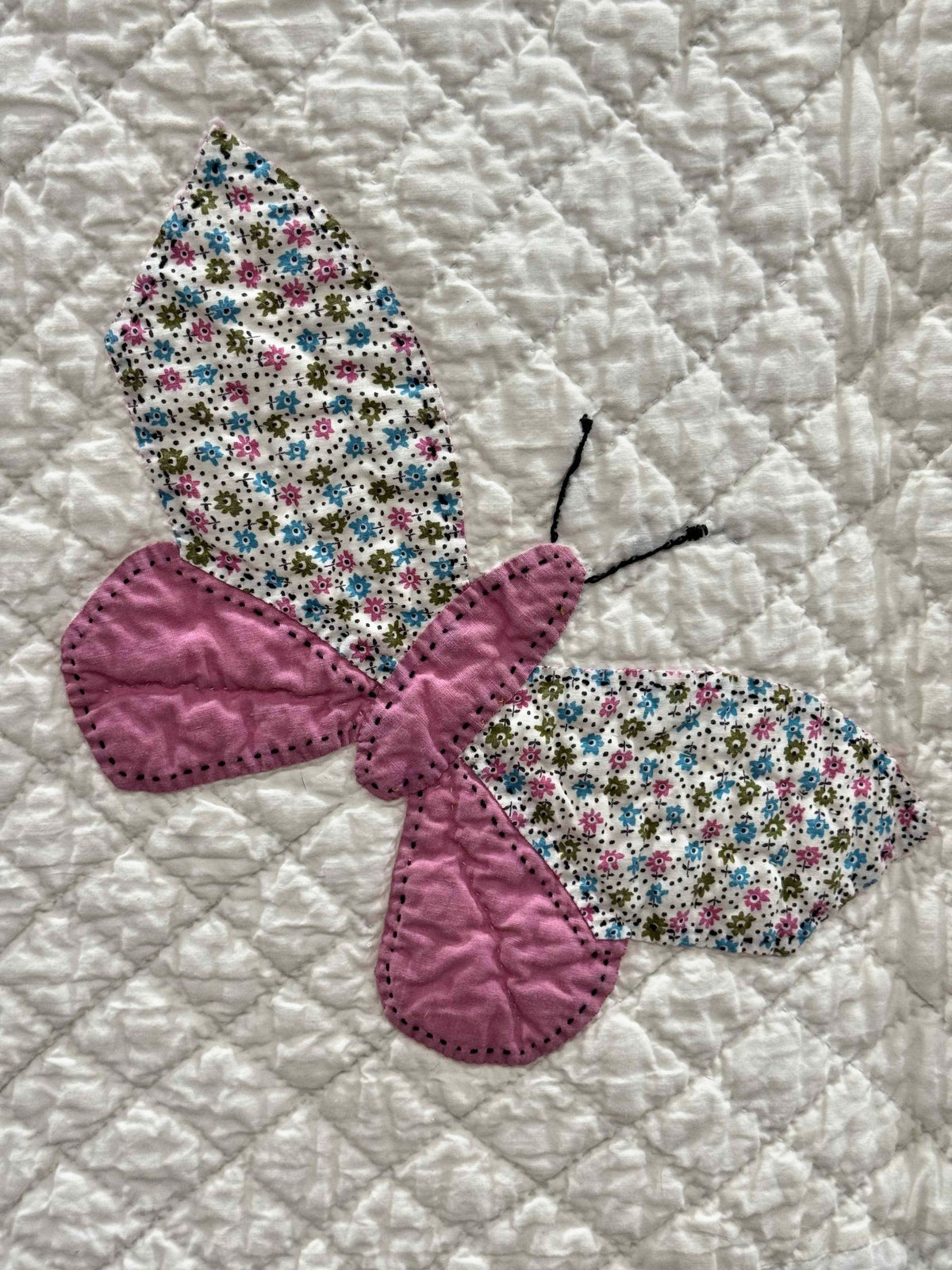 **SOLD Vintage Quilt Butterfly Applique on White  SOLD**