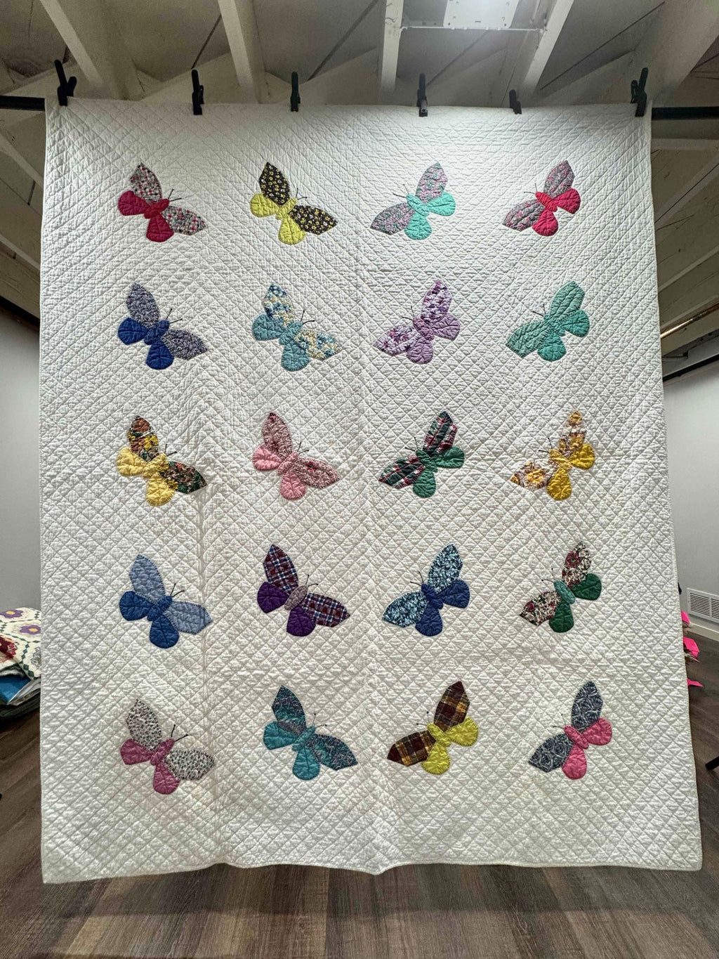 **SOLD Vintage Quilt Butterfly Applique on White  SOLD**