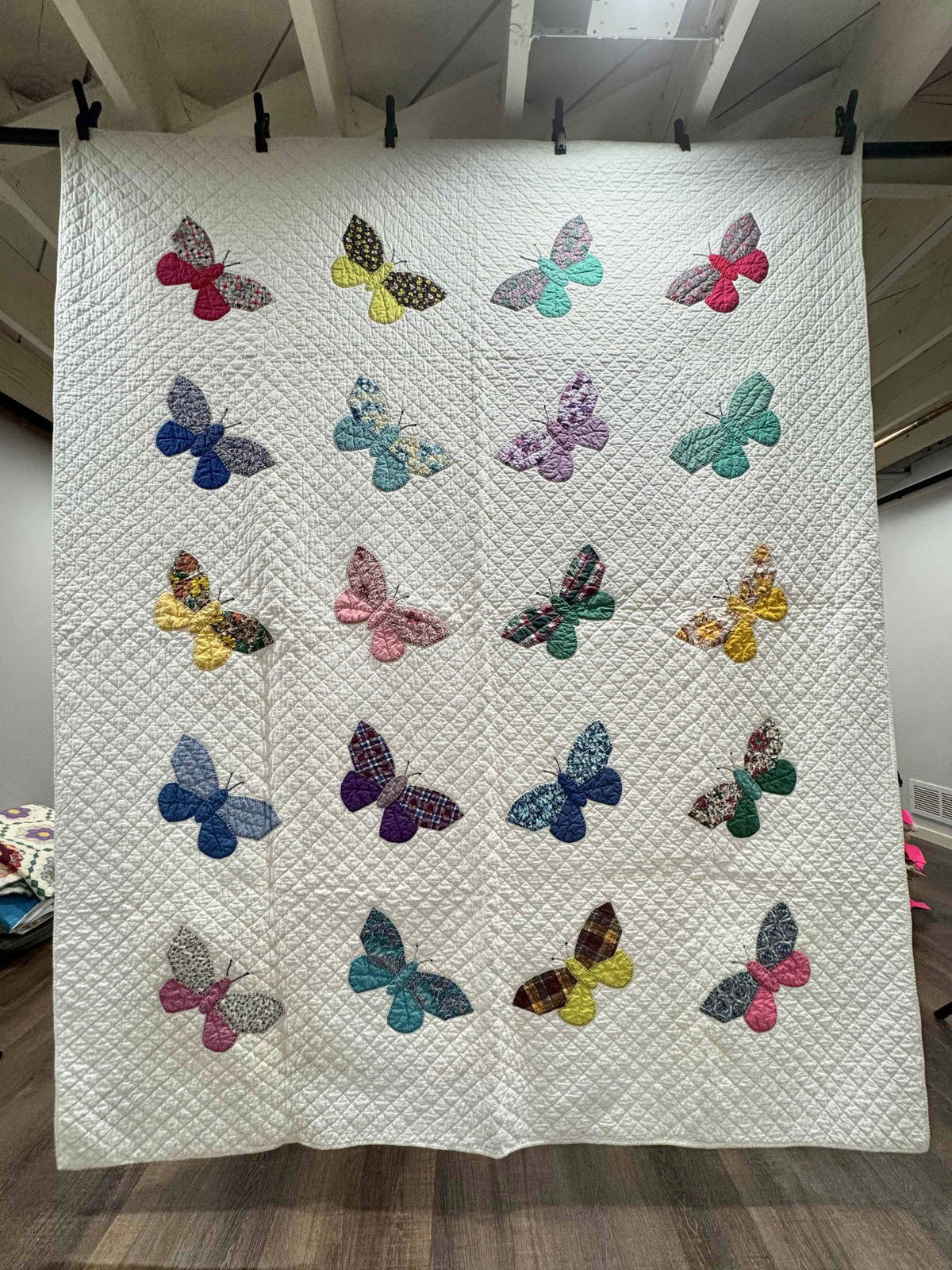 **SOLD Vintage Quilt Butterfly Applique on White  SOLD**