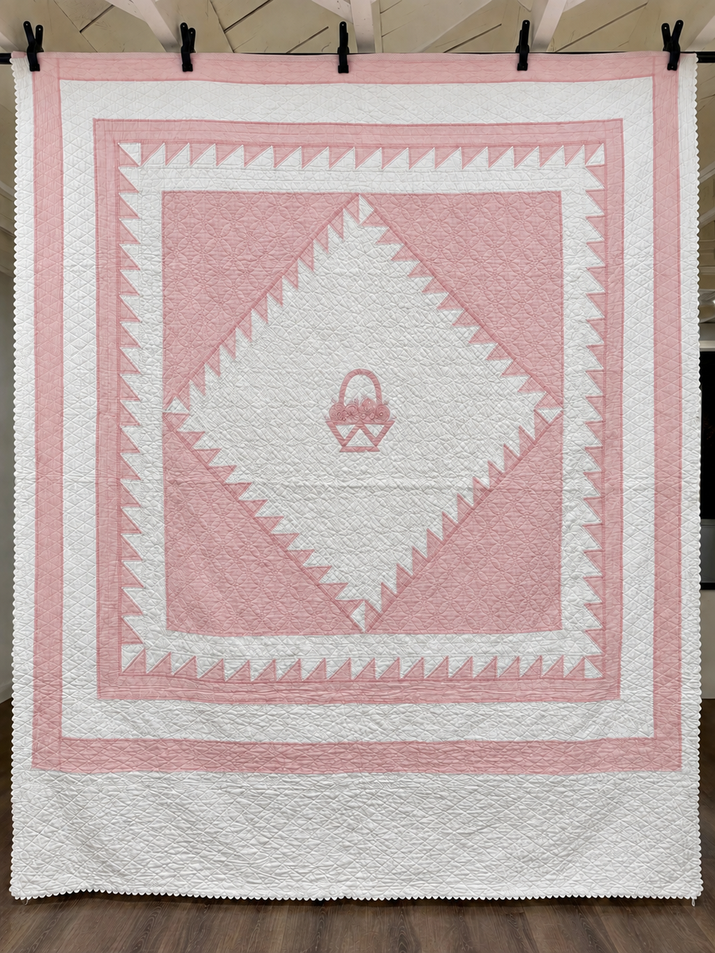 Vintage Quilt Pink Applique Basket