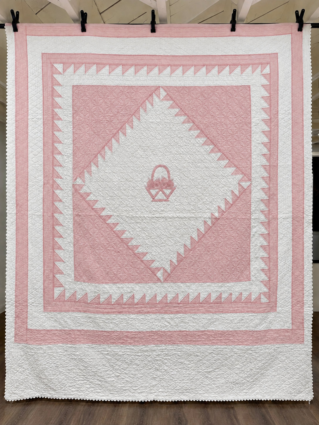 Vintage Quilt Pink Applique Basket
