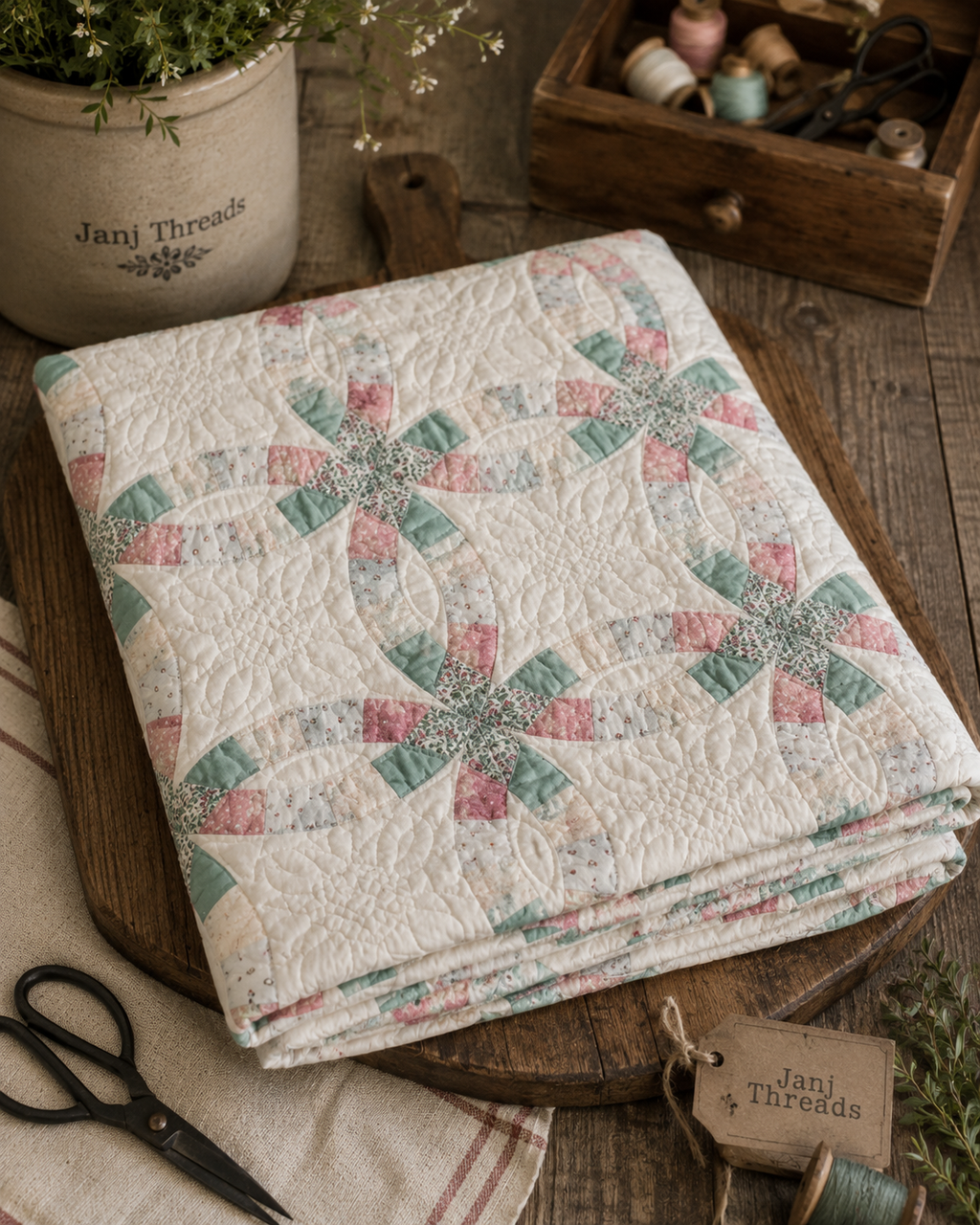 Vintage Double Wedding Ring Quilt