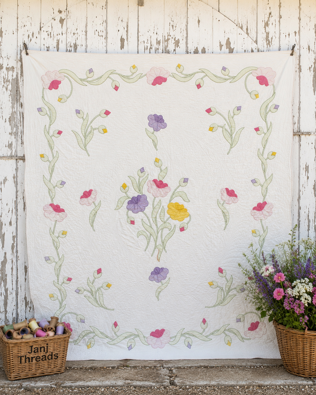 Vintage Quilt Yankee Garden Floral Applique