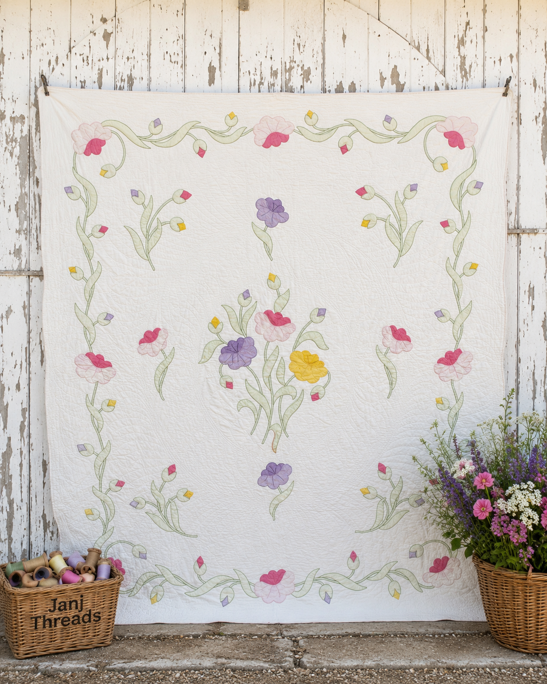 Vintage Quilt Yankee Garden Floral Applique