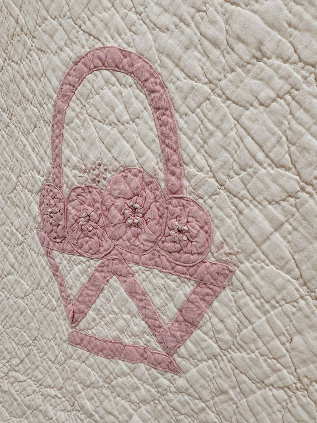 Vintage Quilt Pink Applique Basket