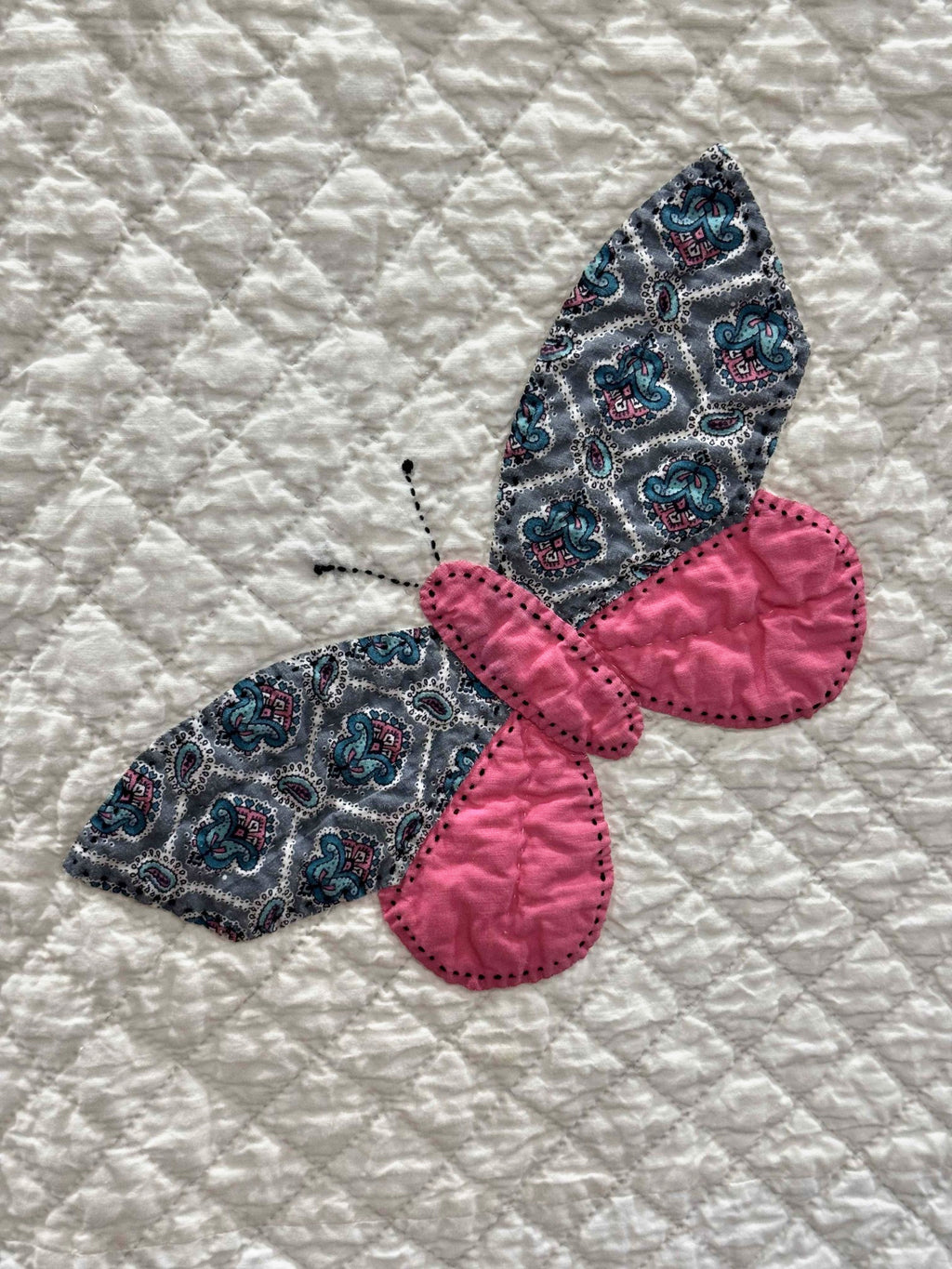 **SOLD Vintage Quilt Butterfly Applique on White  SOLD**