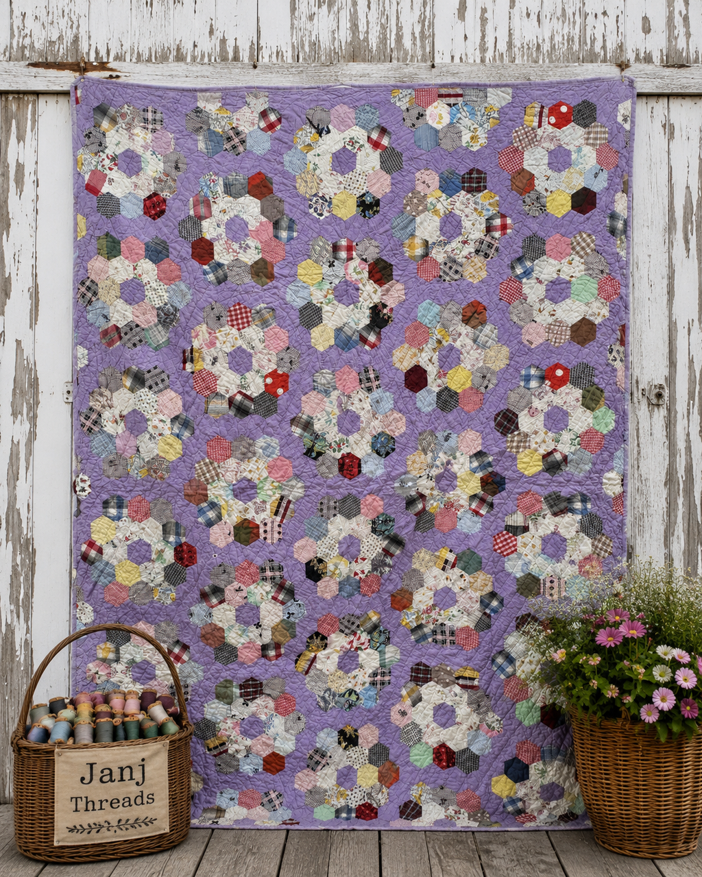 ** SOLD Vintage Grandmother's Flower Garden Quilt SOLD**