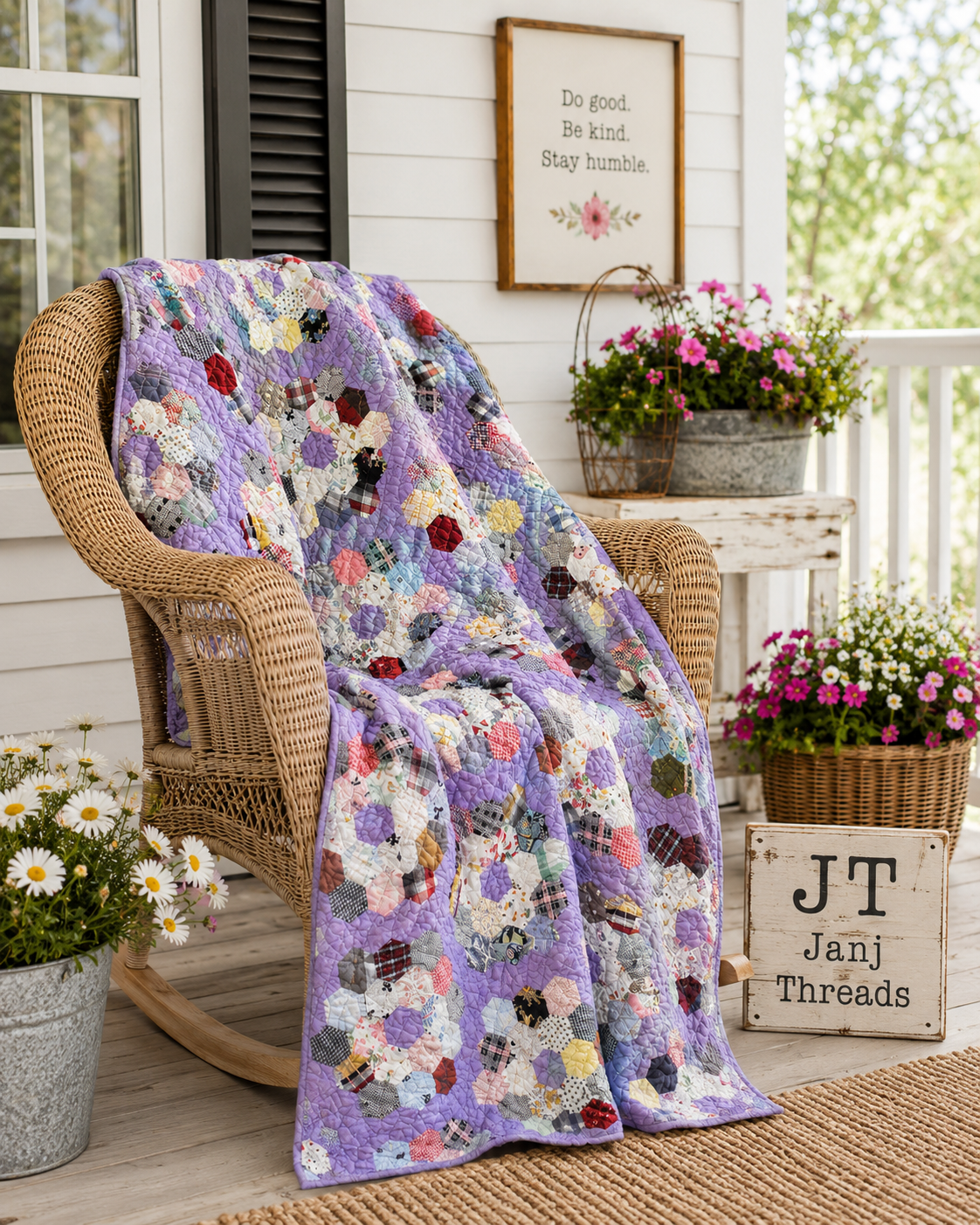 ** SOLD Vintage Grandmother's Flower Garden Quilt SOLD**