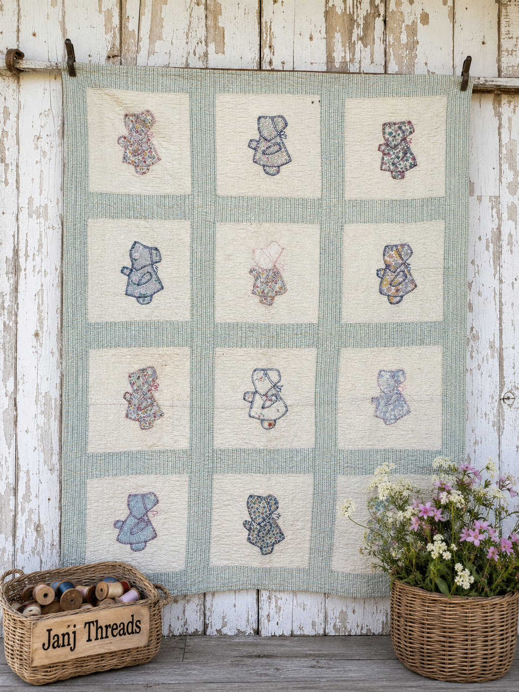 **SOLD Vintage Quilt Sunbonnet Sue Crib Size SOLD**