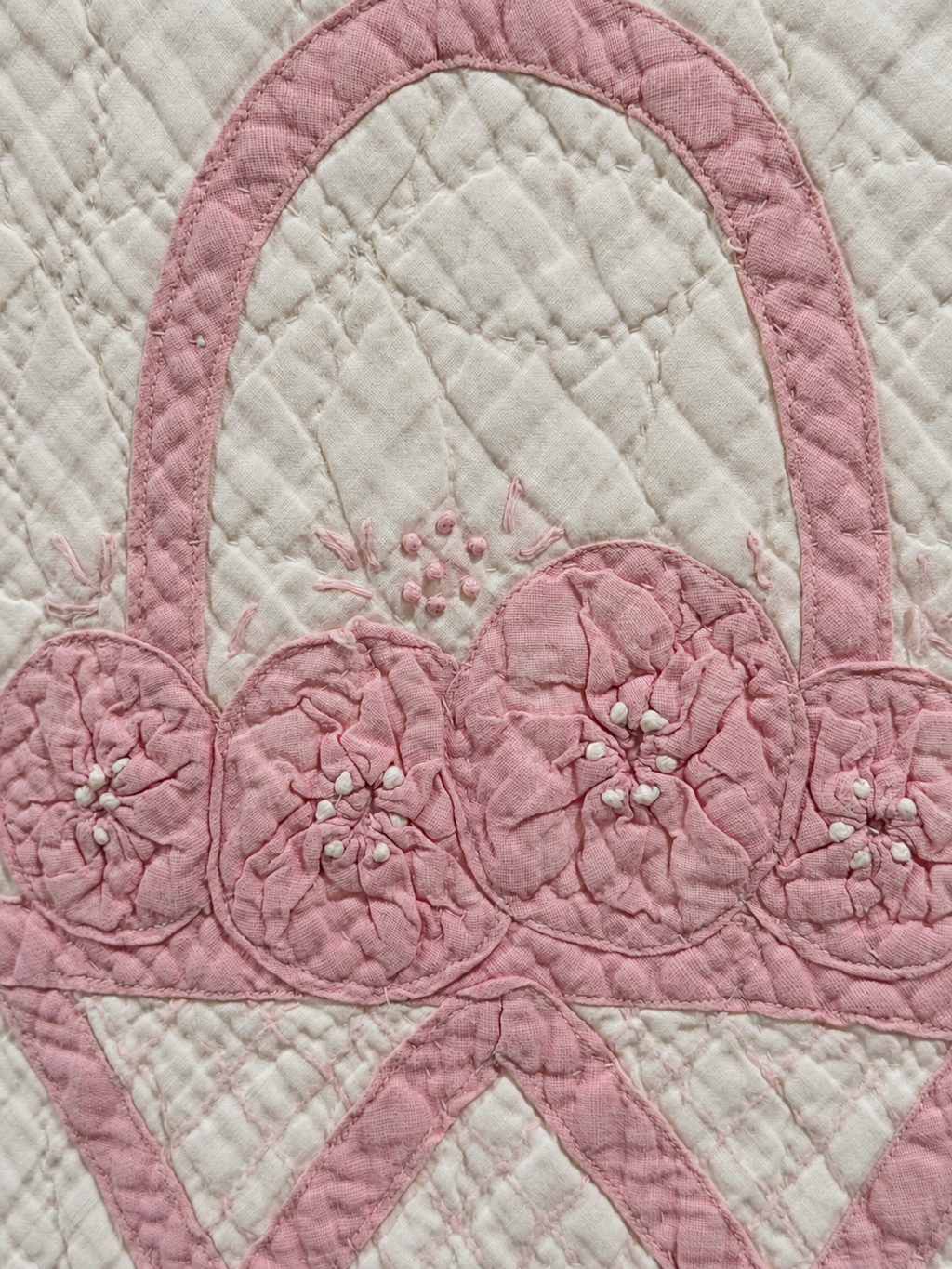 Vintage Quilt Pink Applique Basket