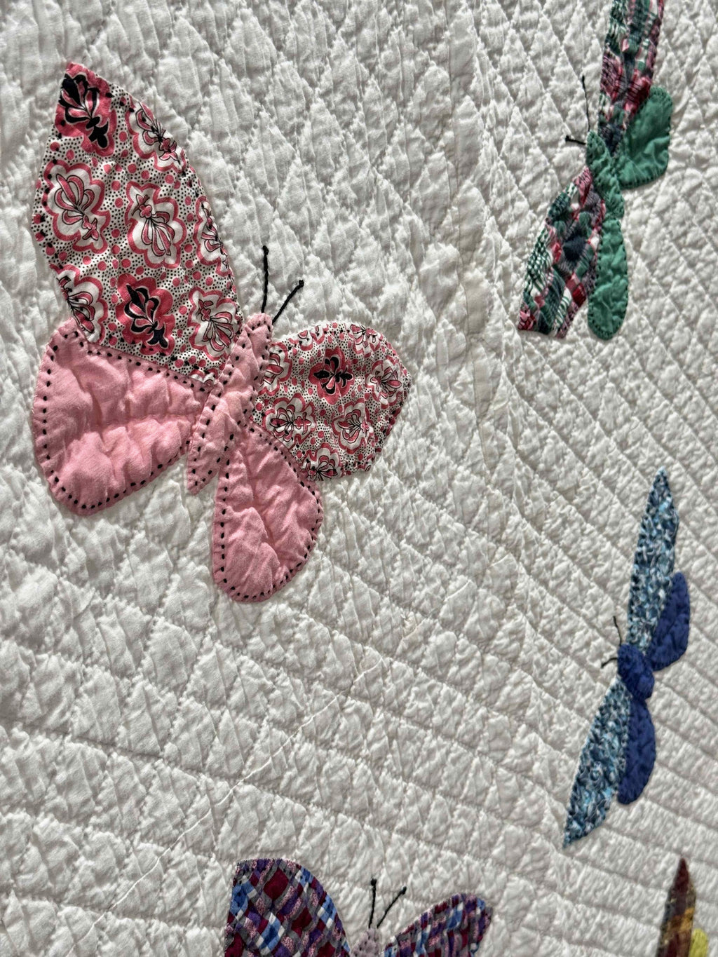 **SOLD Vintage Quilt Butterfly Applique on White  SOLD**