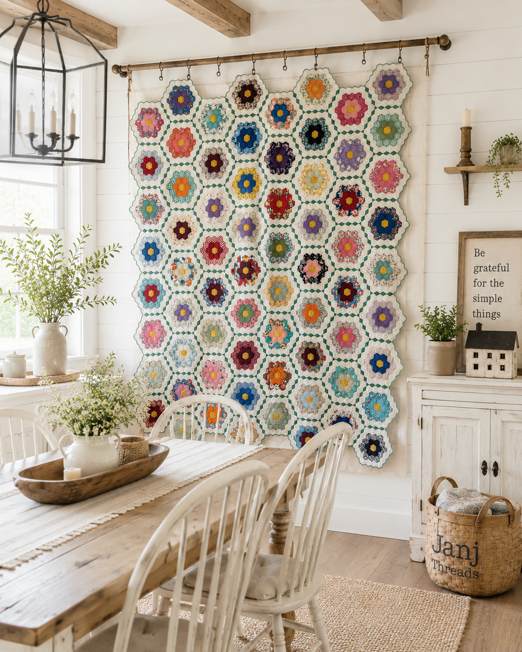 Vintage Grandmother's Flower Garden Quilt with Provenance