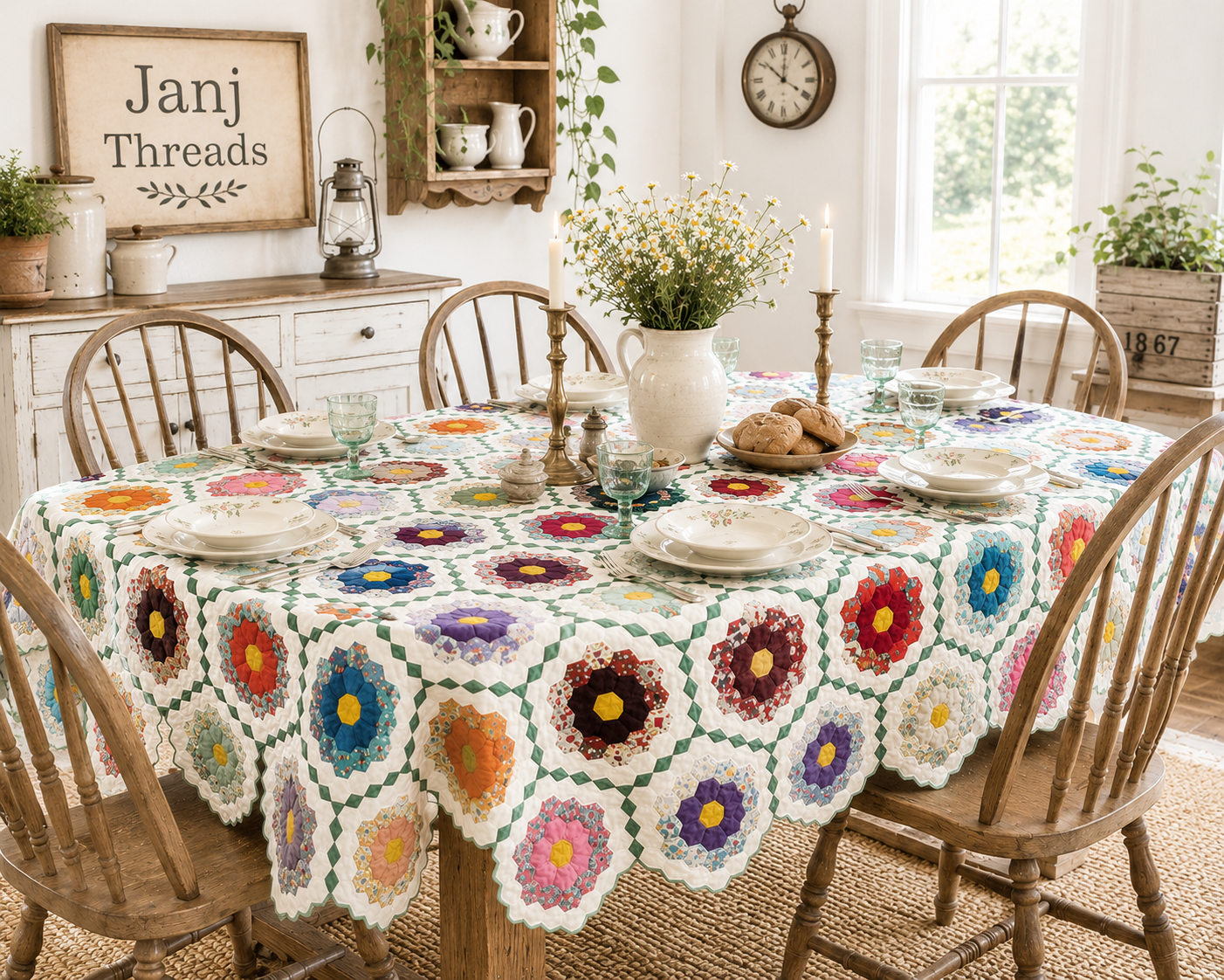 Vintage Grandmother's Flower Garden Quilt with Provenance