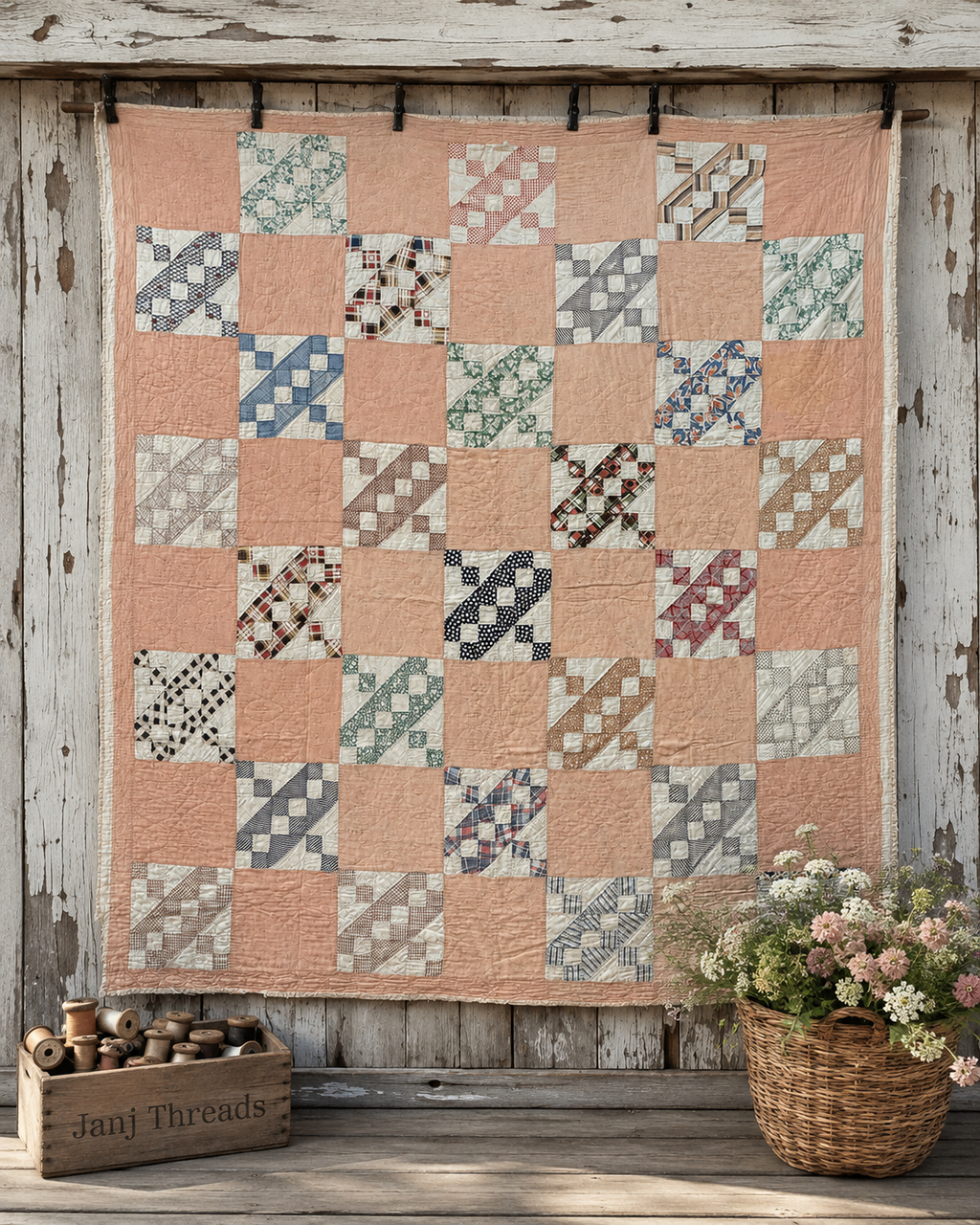 Vintage Quilt Jacob's Ladder