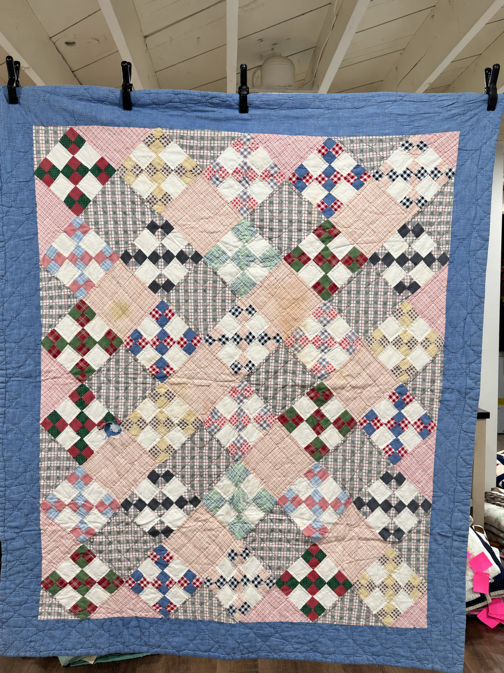 Vintage Quilt Nine Patch on Point