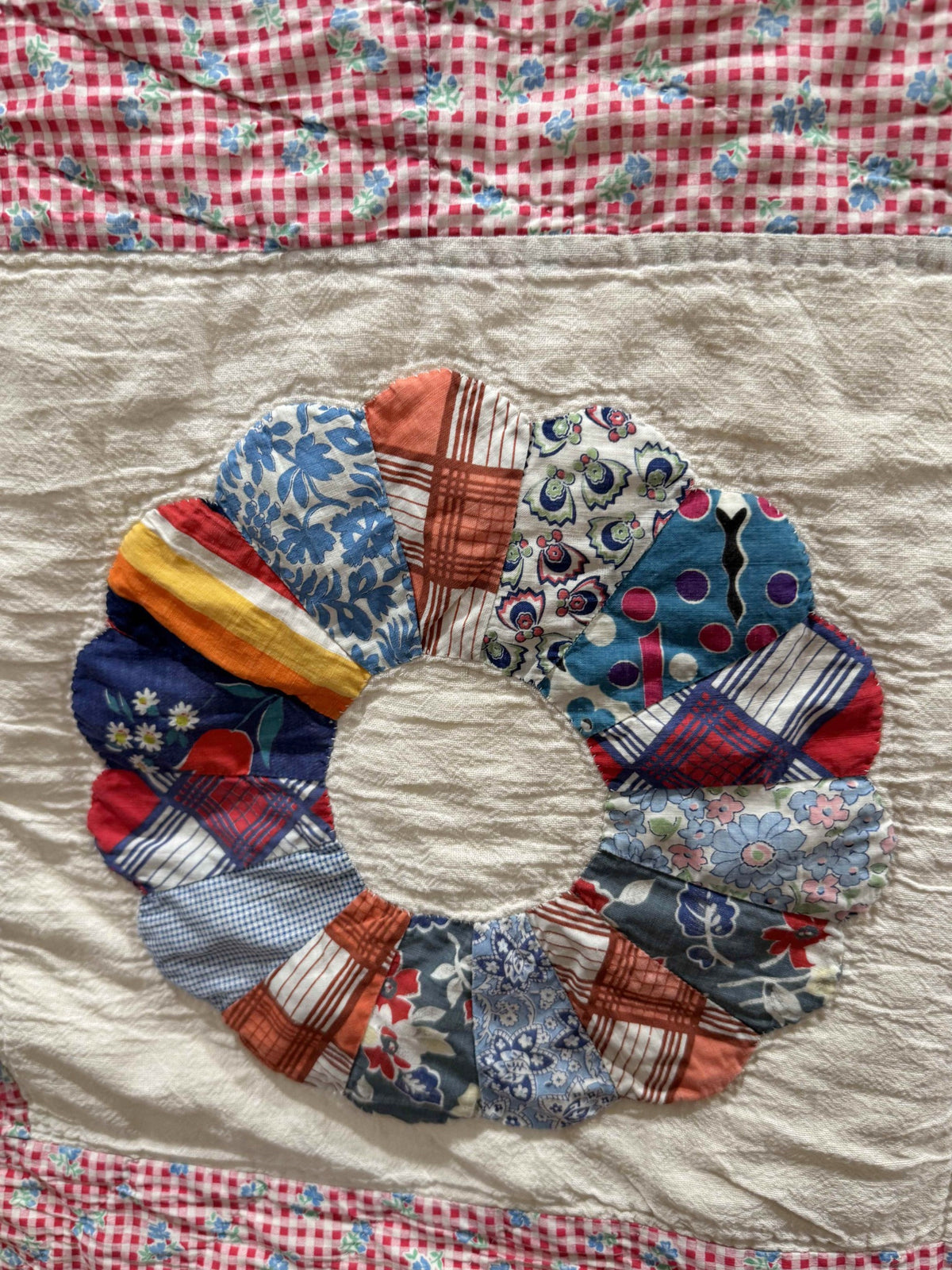 Vintage Quilt Calico Sash Dresden Plate Variation