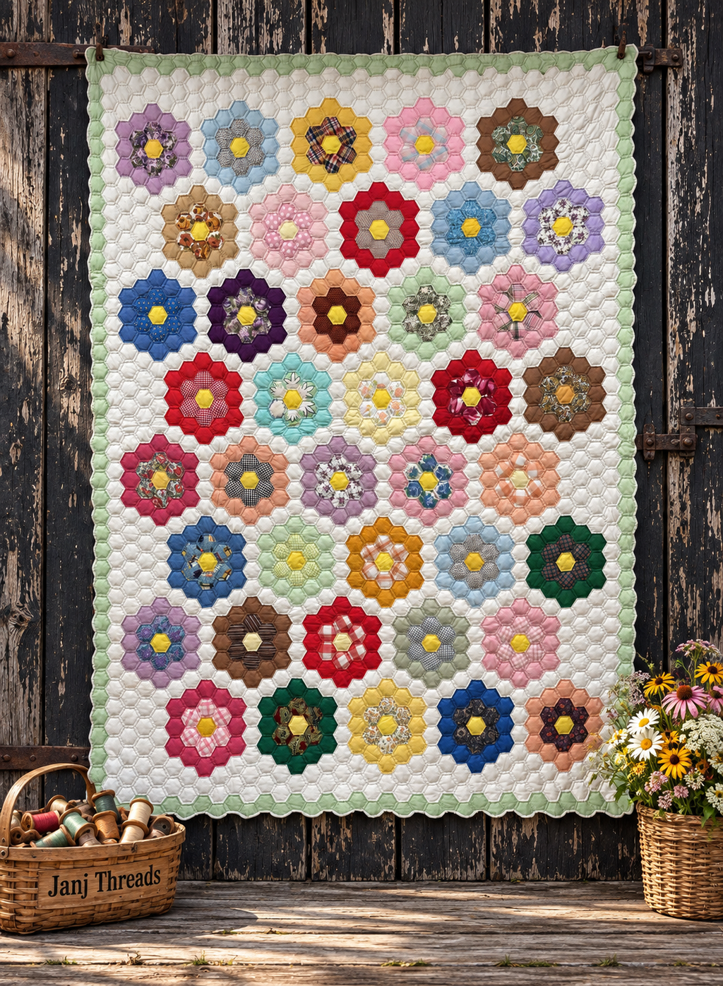 Vintage Quilt Grandmother's Flower Garden