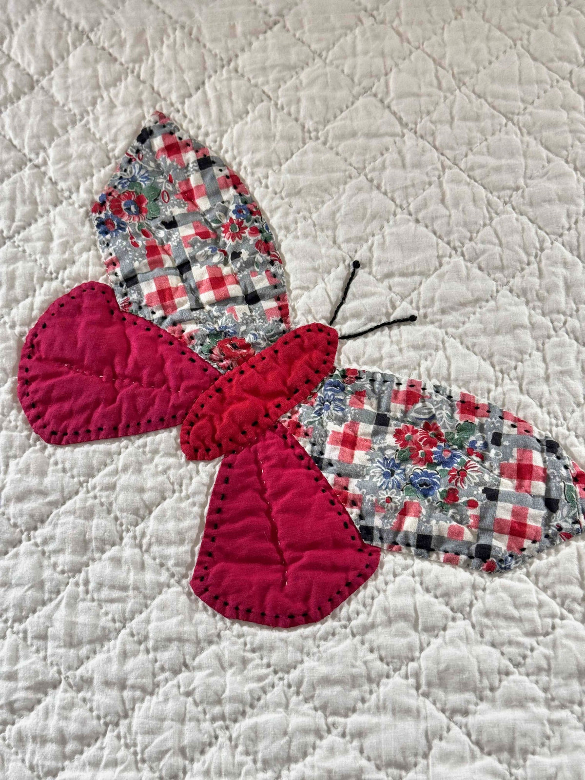 **SOLD Vintage Quilt Butterfly Applique on White  SOLD**