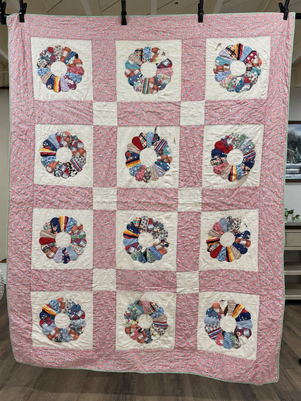 Vintage Quilt Calico Sash Dresden Plate Variation