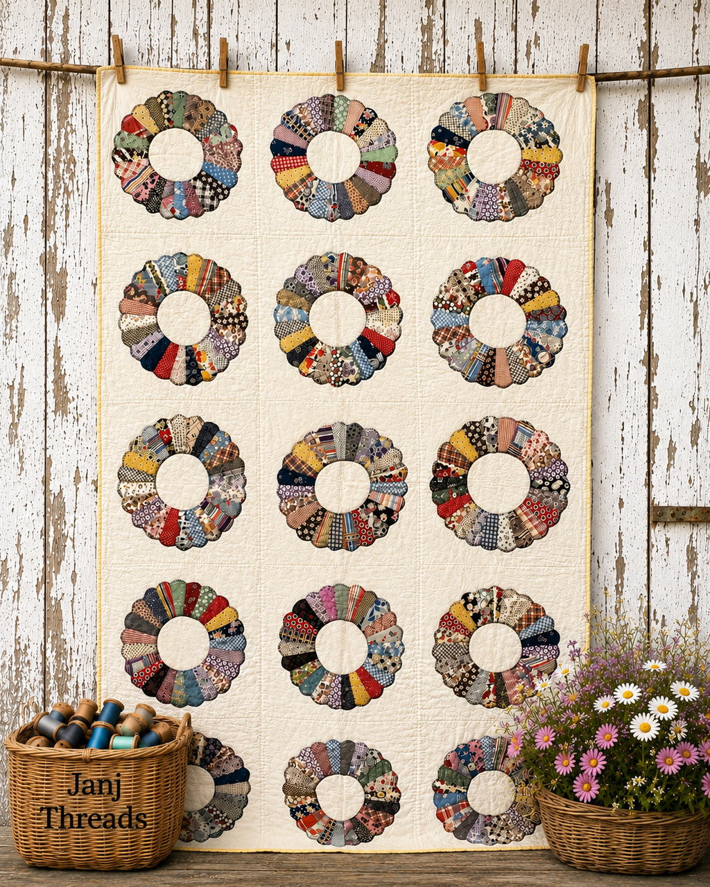 Vintage Quilt Dresden Plate Variation