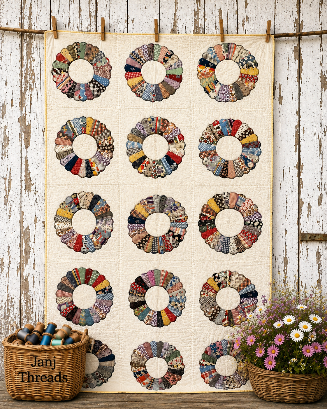 Vintage Quilt Dresden Plate Variation