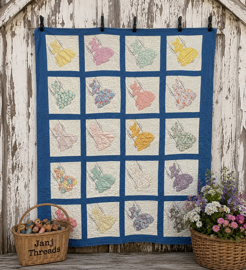 **SOLD Vintage Quilt Sunbonnet Sue on a Swing SOLD**