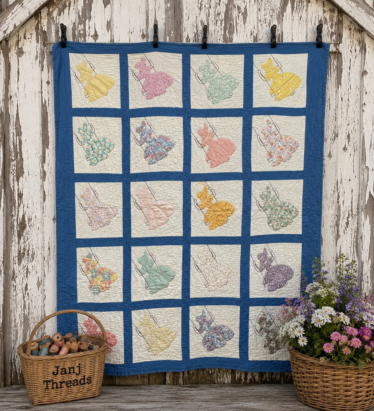 **SOLD Vintage Quilt Sunbonnet Sue on a Swing SOLD**