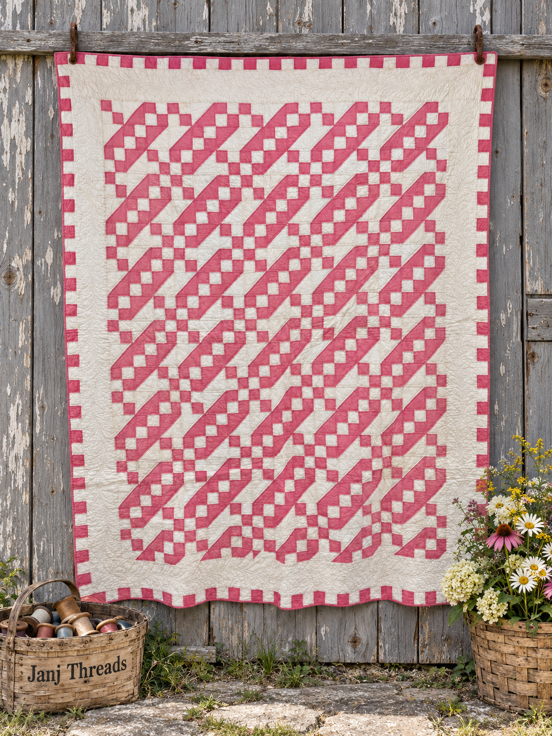 **SOLD Vintage Quilt Pink Jacob's Ladder SOLD**